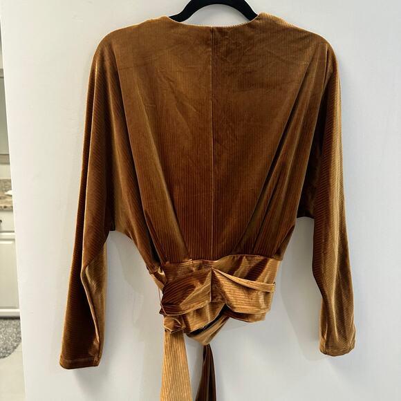 Good American Dolman Copper Brown Velour Shirt, Size Medium - Picture 3 of 9